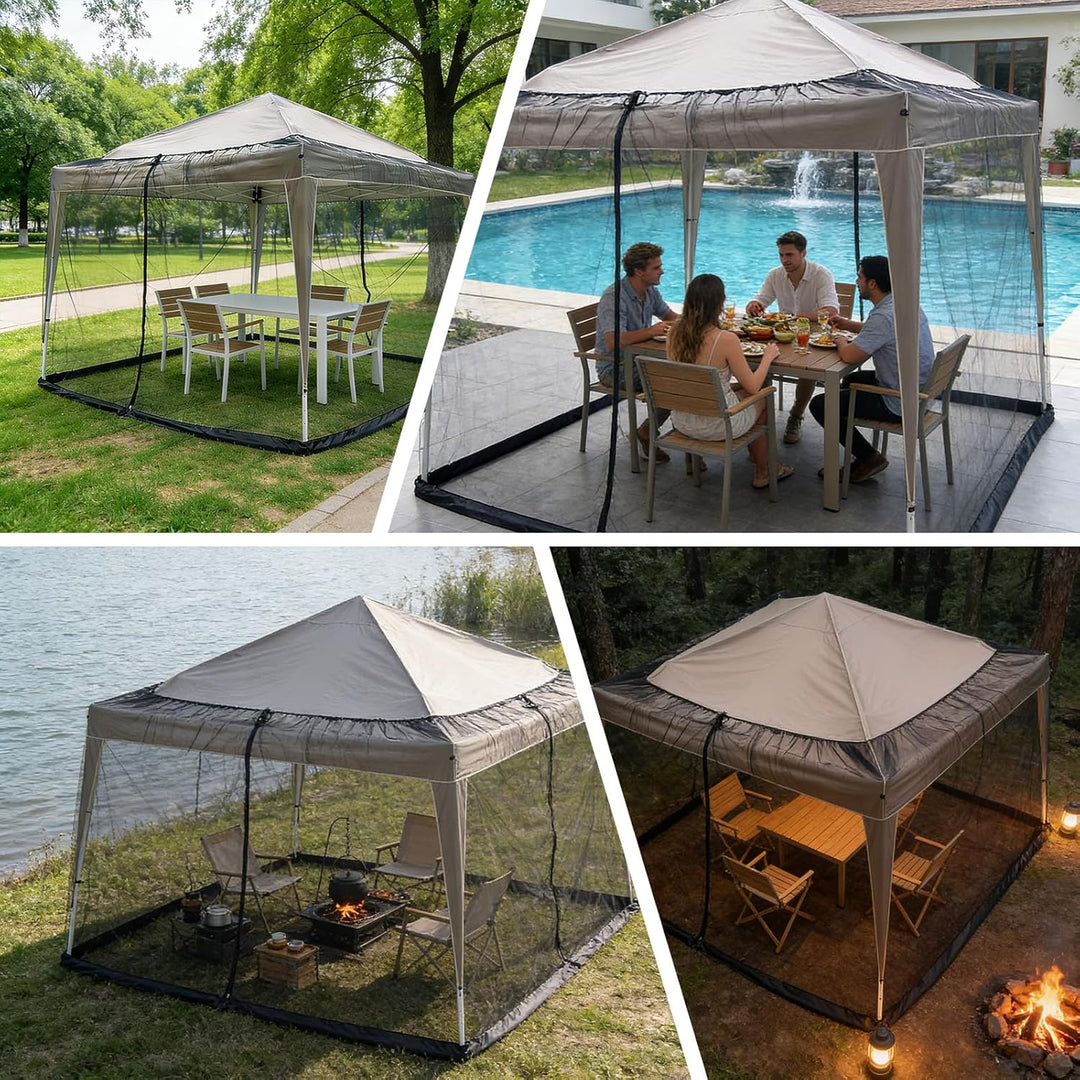 3x3m Moskitonetz Fliegengitter für Pavillon Sonnenschirm, PP Nanocomposite Gazebo Mosquito Net 4-Sei