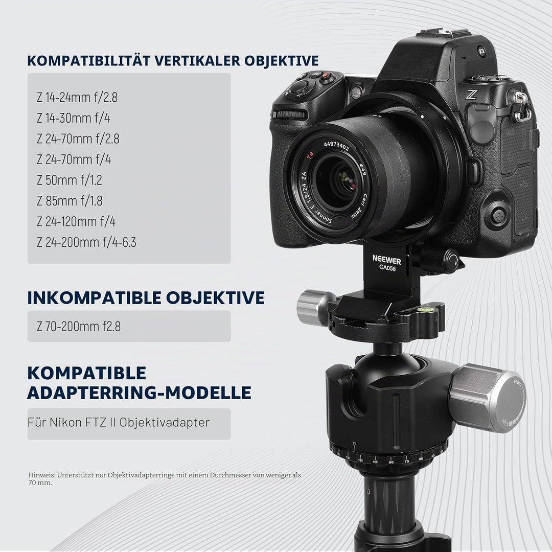 Neewer Drehbare Kragenhalterungsplatte für Nikon Z8 Z7 II Z6 II Z5 FTZ II Adapter, schnelle horizont