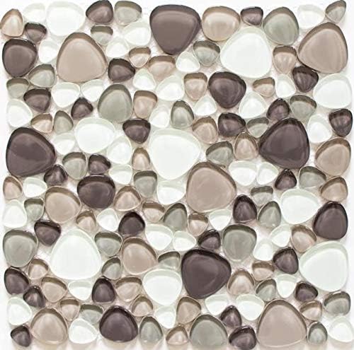 Mosaik Fliese Kiesel Glasmosaik Crystal klar beige braun für WAND BAD DUSCHE KÜCHE FLIESENSPIEGEL TH