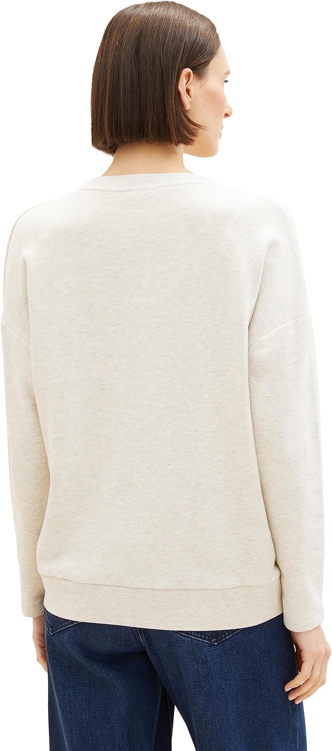 TOM TAILOR Damen Basic Sweatshirt mit V-Ausschnitt S 32398-clouds Grey Melange, S 32398-clouds Grey