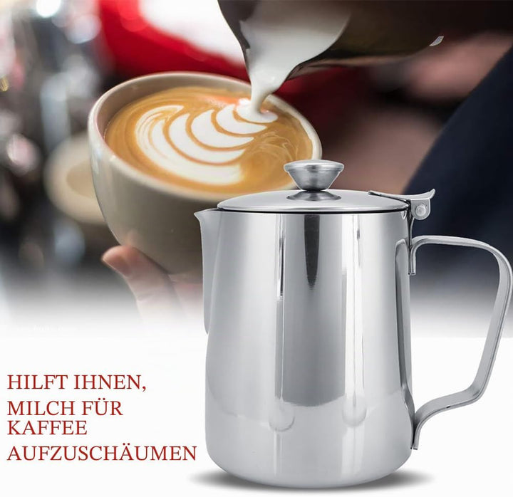 Milchkännchen mit Deckel, Milchkännchen, Milchschaumbecher, Schaumkrug, Milchkännchen, Edelstahl, Mi