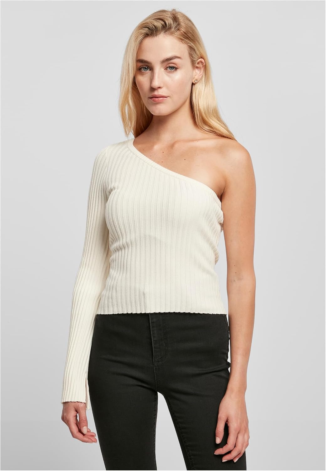 Urban Classics Damen Ladies Short Rib Knit One Sleeve Sweater Sweatshirt S Whitesand, S Whitesand