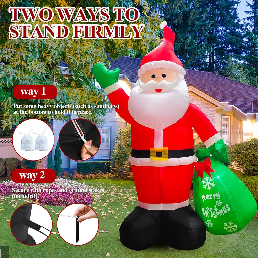 245cm Aufblasbar Weihnachtsmann mit LED Lichtern | 8 FT Aufblasbar Weihnachtsdeko IP44 Wasserdichter