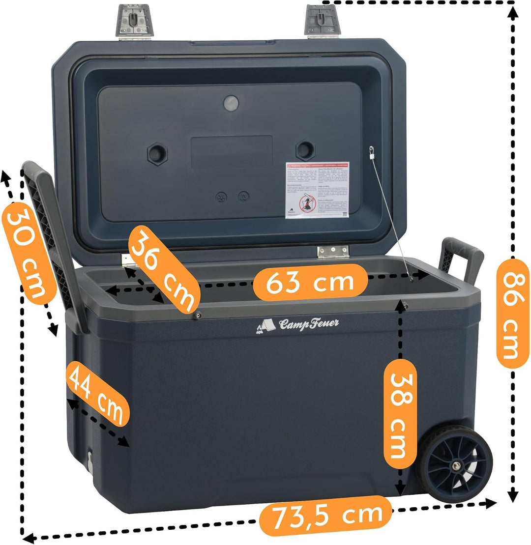 CampFeuer Kühlbox 70 Liter mit Rädern | Rollkühlbox, isolierte Kühlbox mit Griffen, fahrbare Cooling