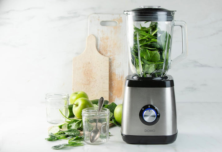 DOMO DO1133BL Standmixer Edelstahl - Geeignet zum Mixen, Blenden, Zerkleinern und Eis crushen - Puls
