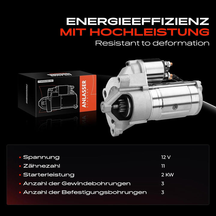 Frankberg Anlasser Starter Kompatibel mit 308 CC 4B 2.0L 2009-2014 C4 Coupe LA 2.0L 2004-2010 307 Br