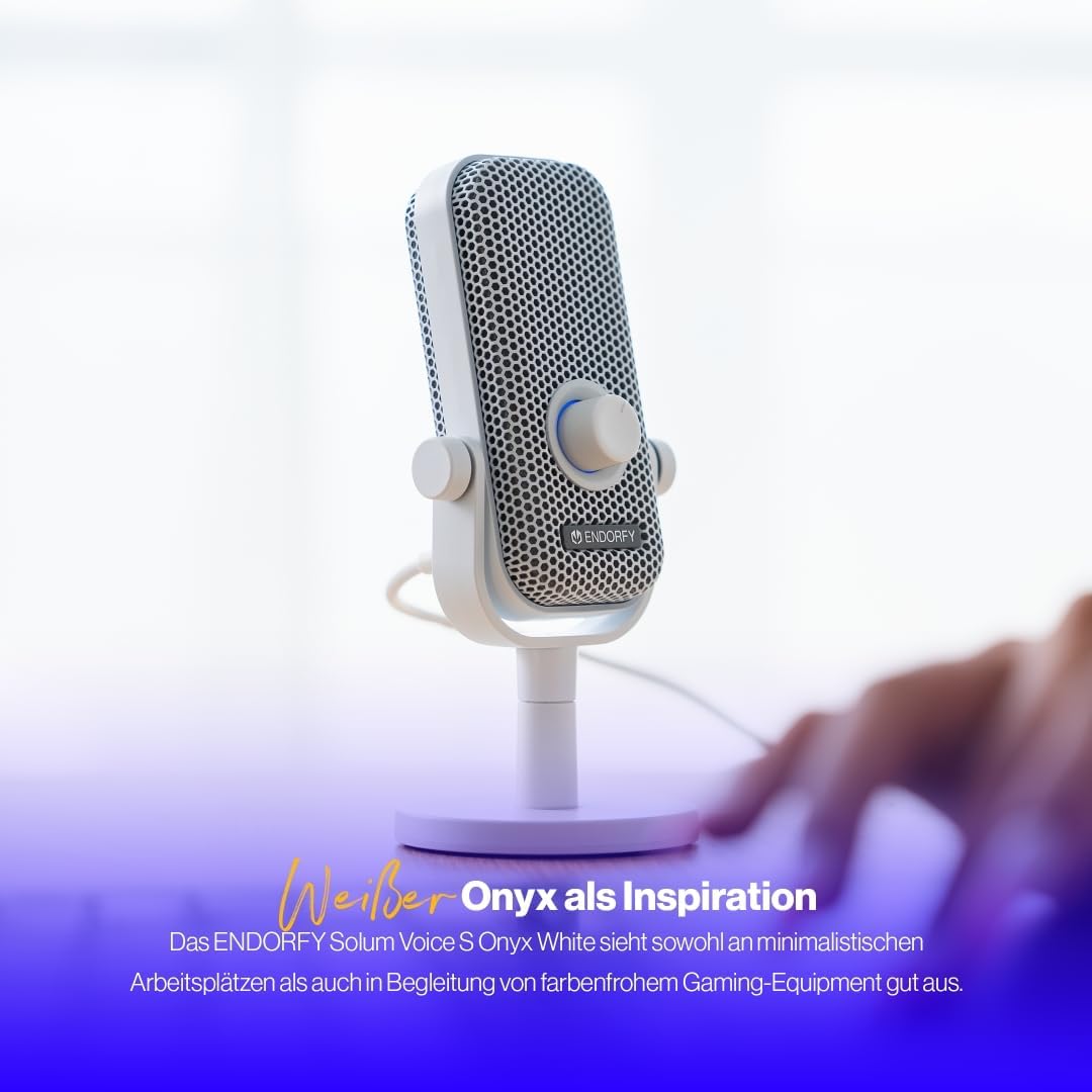 ENDORFY Solum Voice S Onyx White, Gaming Mikrofon PC, Podcast mikrofon, Streaming mikrofon, RGB-Bele