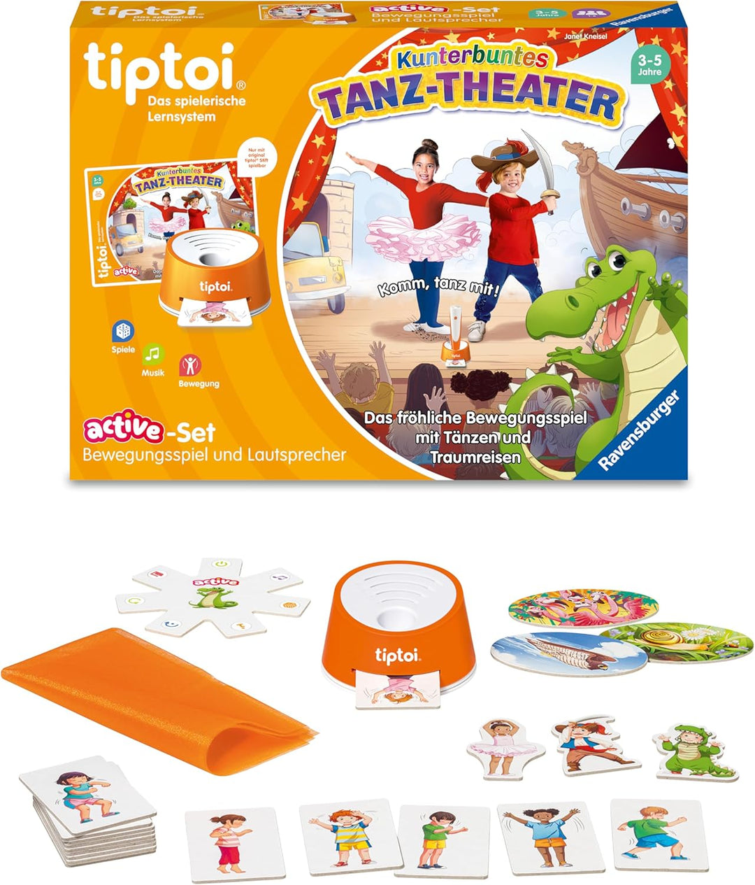 Ravensburger tiptoi Spiel 00122 ACTIVE Set Kunterbuntes Tanz-Theater, Bewegungsspiel ab 3 Jahren