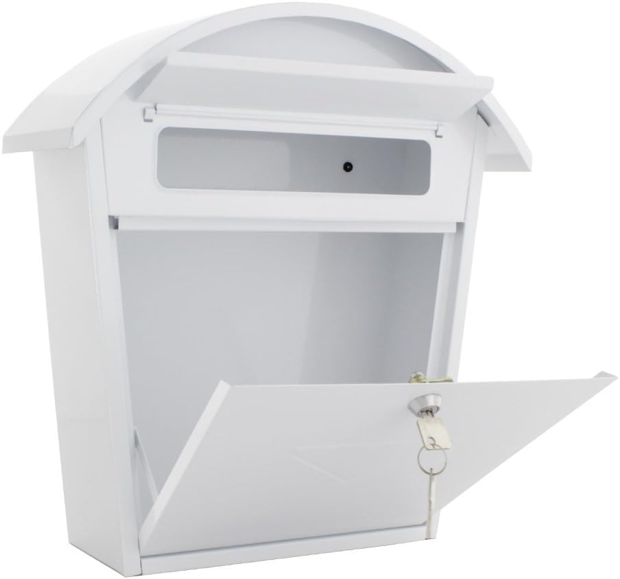 Profirst Mail PM 710 Briefkasten Weiss Stahl, BxH 36 x 38 cm, Zylinderschloss inkl. 2 Schlüssel, Tür