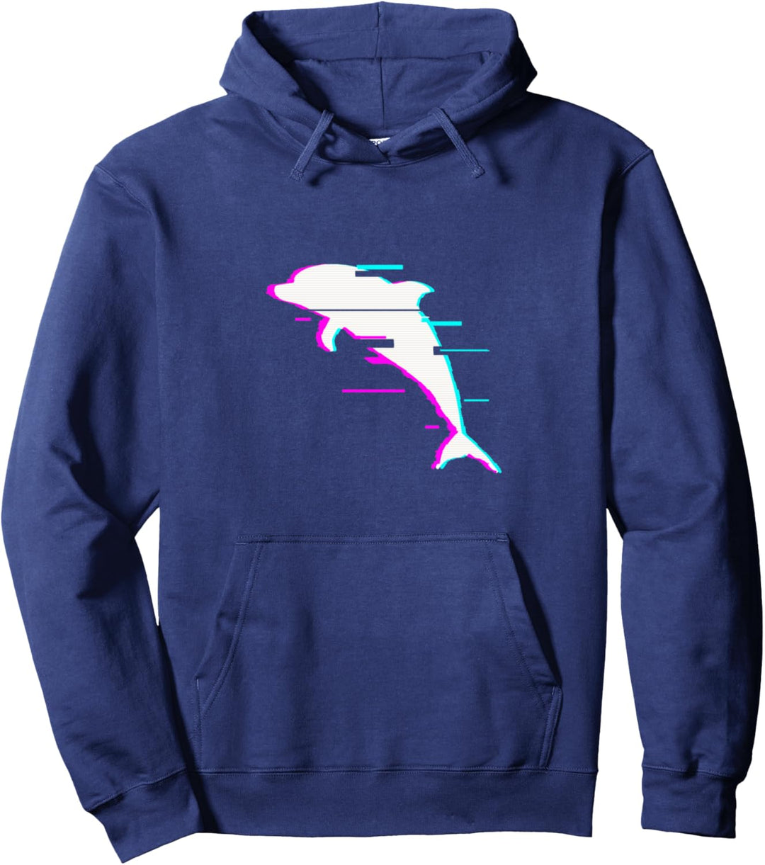 Ästhetische Dolphin Geschenk Vaporwave Stil Glitch Effect Pullover Hoodie