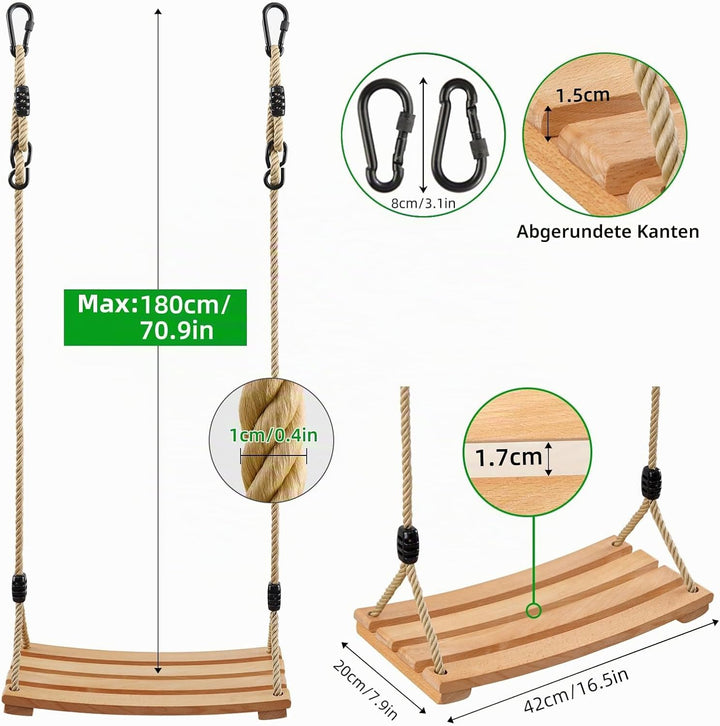 AnExer Holz Schaukelsitz, Schaukel Holz für Kinder Erwachsene Garten Holz Schaukel mit Einstellbares