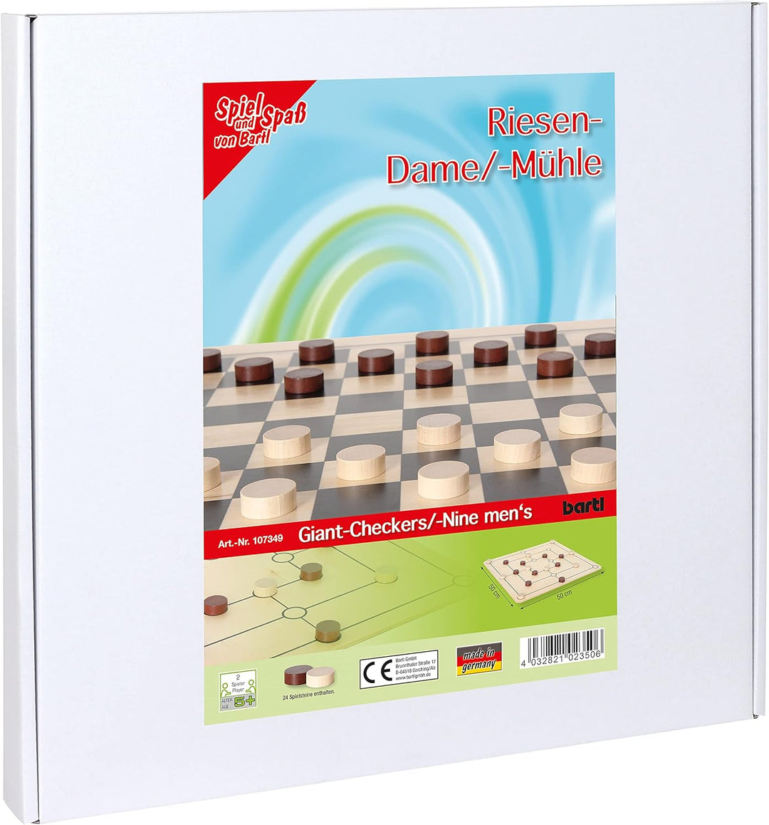 Bartl 107349 Brettspiel Mühle und Dame gross aus Holz XXL Format 50cm x