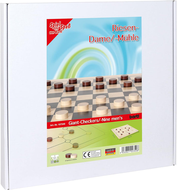 Bartl 107349 Brettspiel Mühle und Dame gross aus Holz XXL Format 50cm x