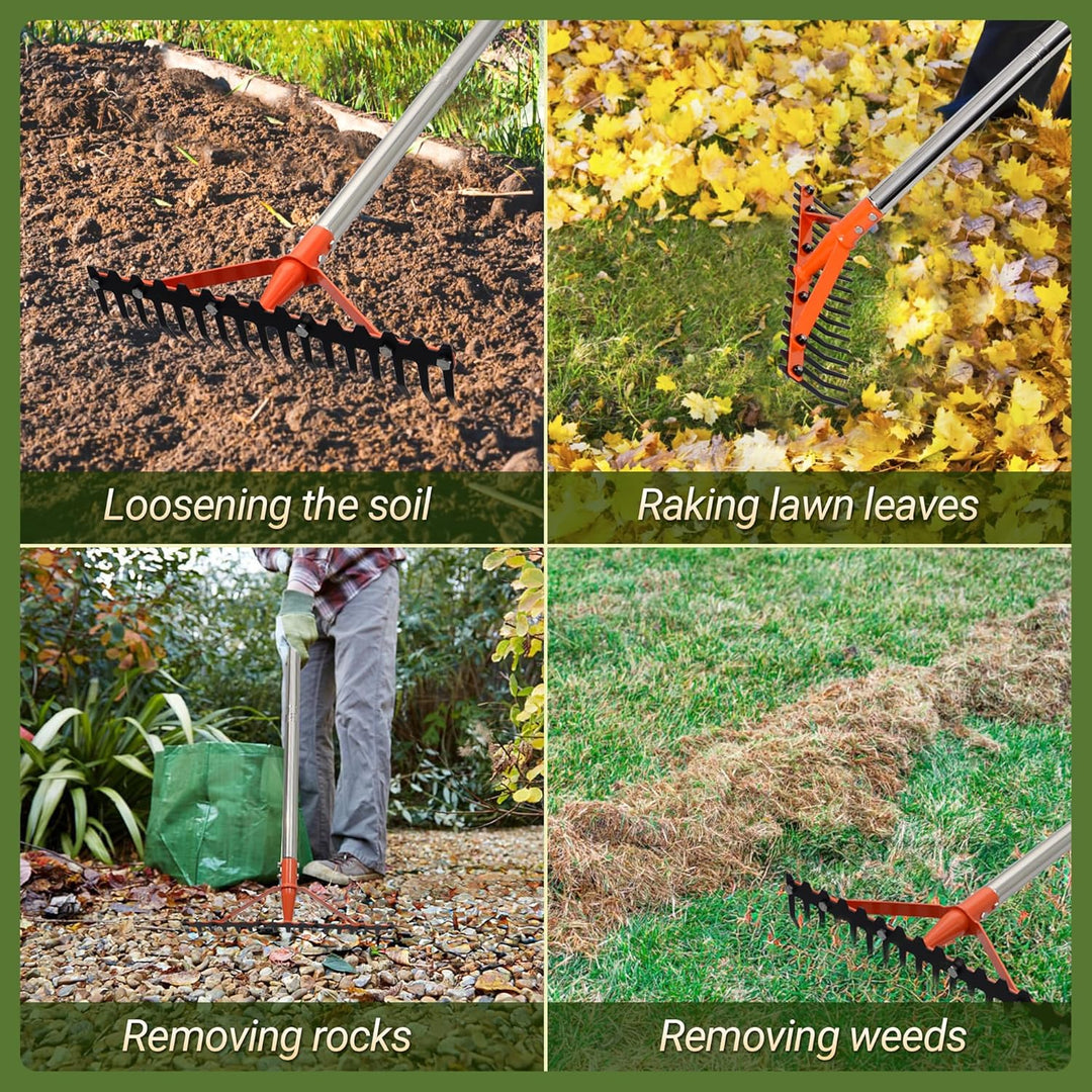 Harke Garten mit Stiel 17 Federstahlzinken Rechen 158cm Garten Harke Gartenrechen mit Verstellbaren