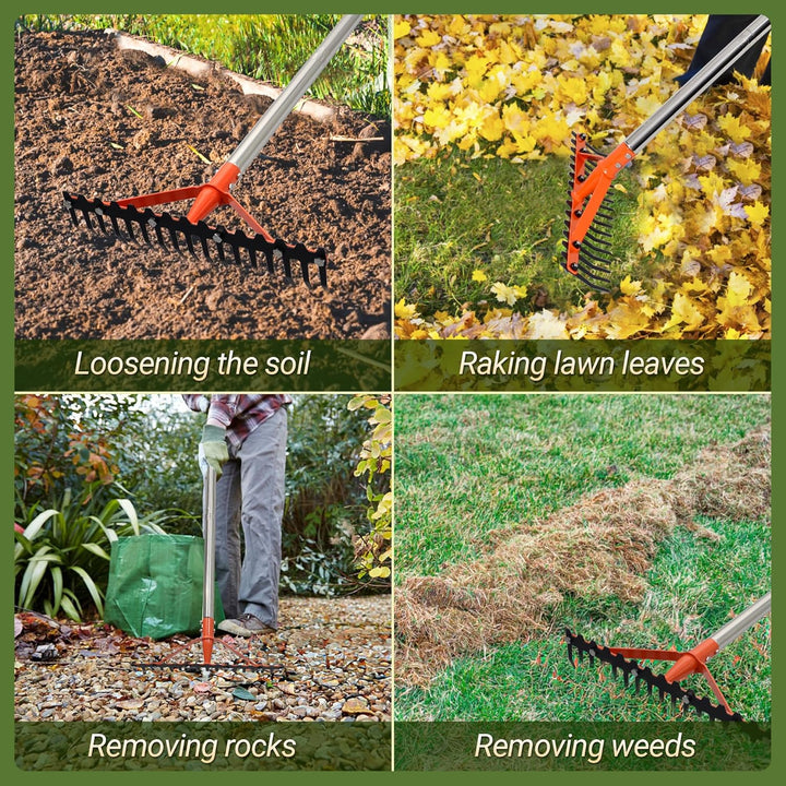 Harke Garten mit Stiel 17 Federstahlzinken Rechen 158cm Garten Harke Gartenrechen mit Verstellbaren
