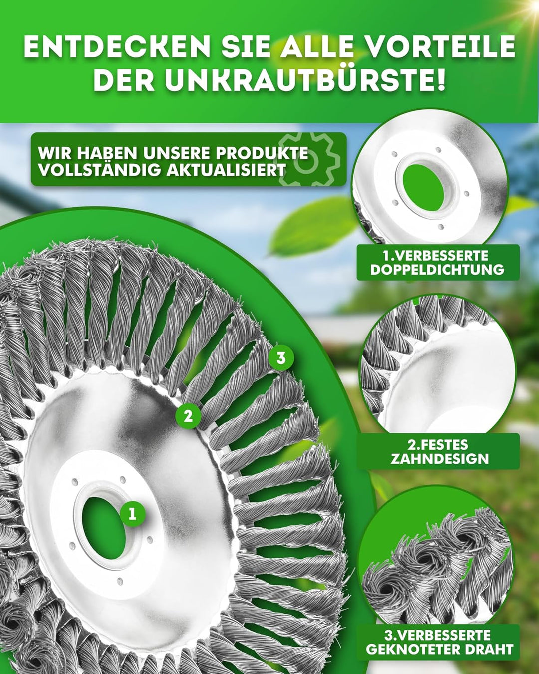 Wildkrautbürste Unkrautbürste Motorsense Freischneider Rundbürste für Motorsense 200 x 25,4 gezopfte