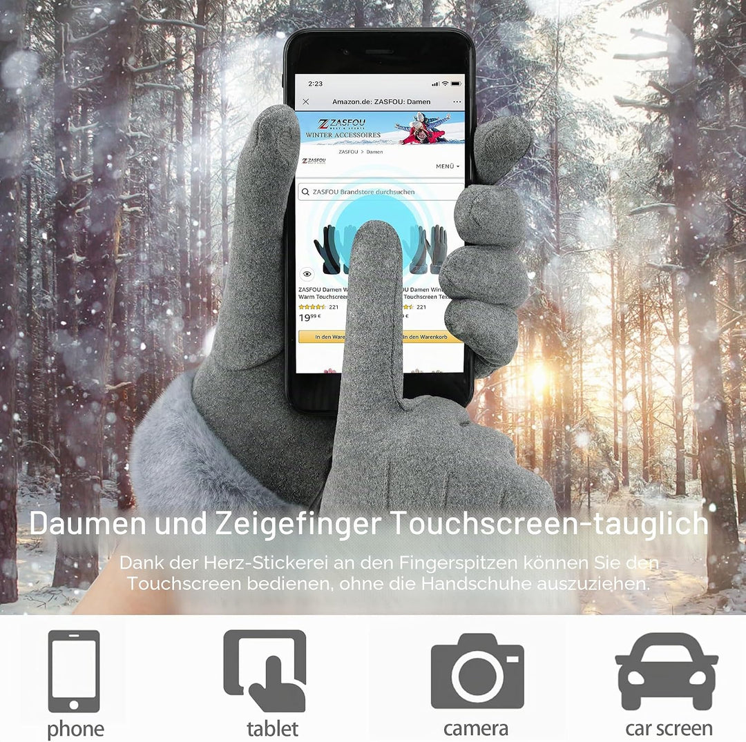 ZASFOU Damen Winter Touchscreen Handschuhe mit fleece gefütterte Warme Kaschmir winterhandschuhe für