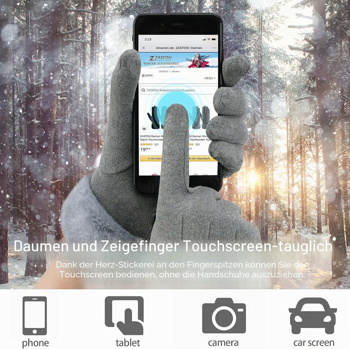 ZASFOU Damen Winter Touchscreen Handschuhe mit fleece gefütterte Warme Kaschmir winterhandschuhe für