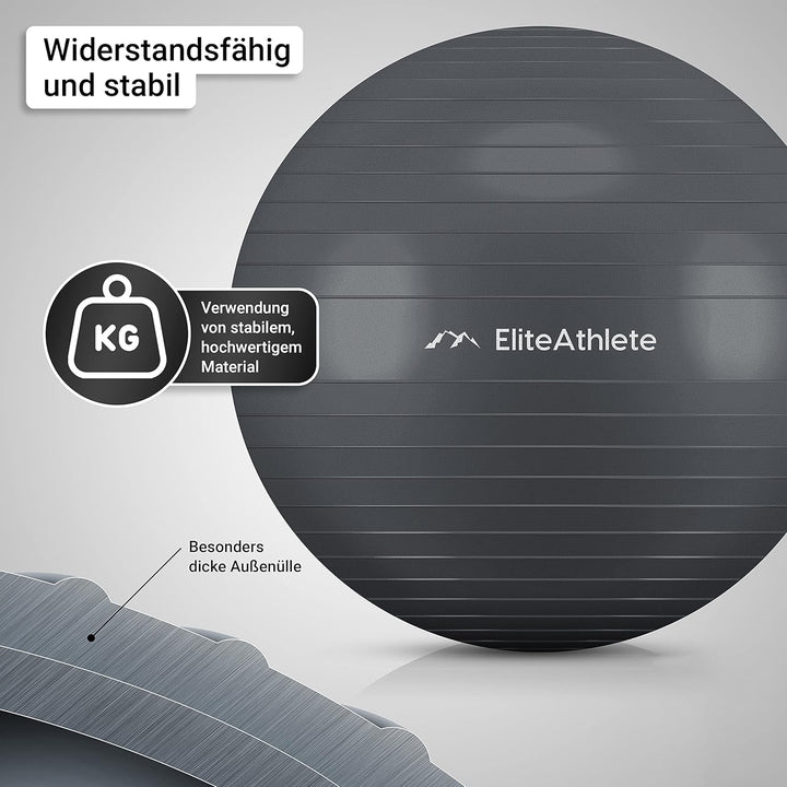 EliteAthlete Gymnastikball Sitzball Büro ergonomisch mit Anti Burst System - Fitness Pilates Schwang