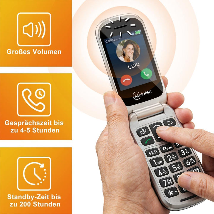 Melefon 4G Flip Handy für ältere Menschen, Telefon mit grosser Taste, lauter Lautstärke, 2,4+1,44 Zo