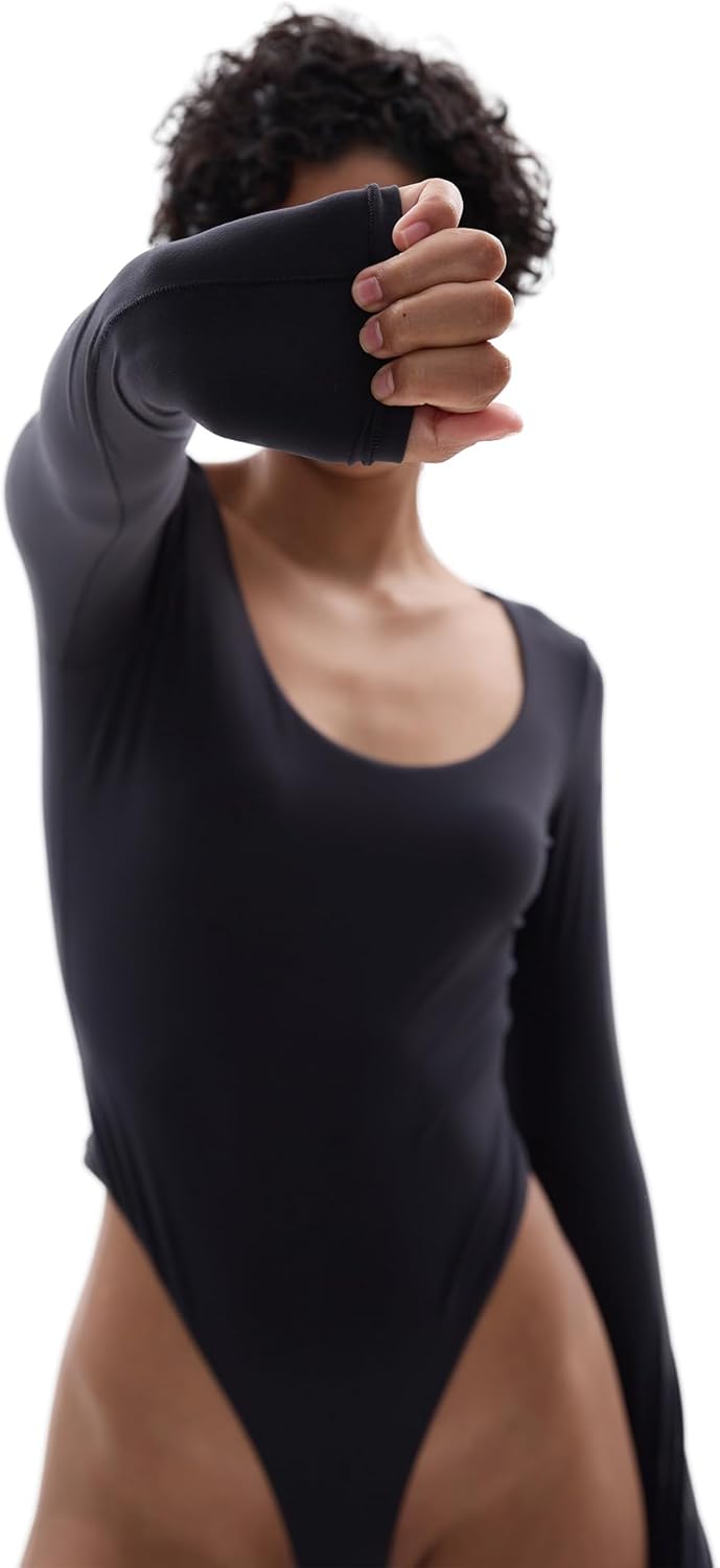 SHAPERX Body Damen Höhe Dehnbar Bodysuit Elegant Rundhals Leotard Racerback Top mit Tanga Body Suit