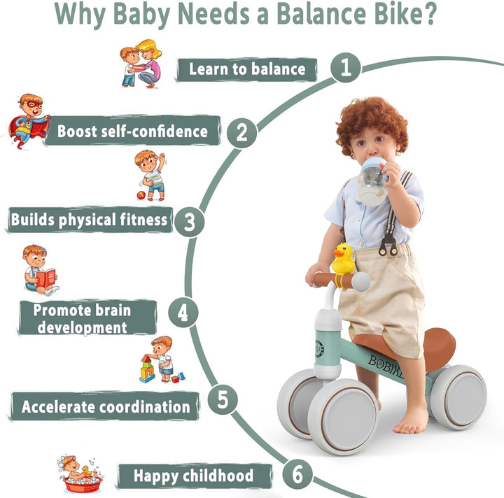 MHCYLION Kinder Laufrad ab 1 Jahr Balance Lauflernrad Spielzeug mit 4 Räder für 10-24 Monate Baby, E