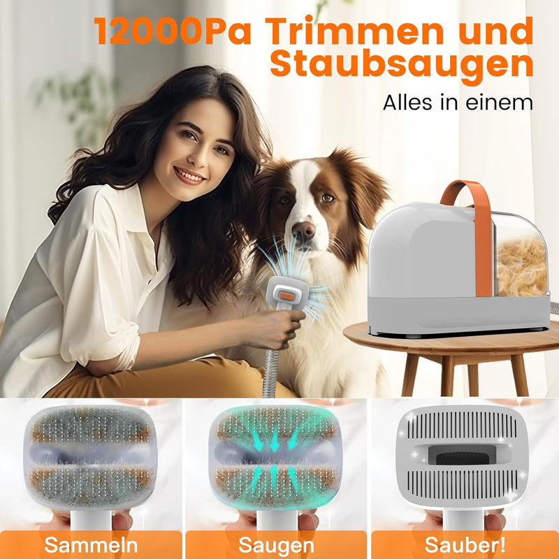 Hundeschermaschine mit Staubsauger 12000 Pa, AIRROBO Hundebürste Tierhaarentferner für Hunde Katzen,