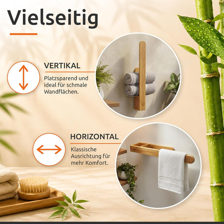 ECENCE Handtuchhalter Holz ohne Bohren, Natürlich &amp; Stilvoll, Selbstklebende Handtuchstange aus Bamb