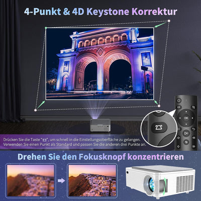 WISELAZER Beamer Full HD(Mit Tasche), Beamer 4K Native 1080P LED Heimkino/TV Video-Beamer, Eingebaut