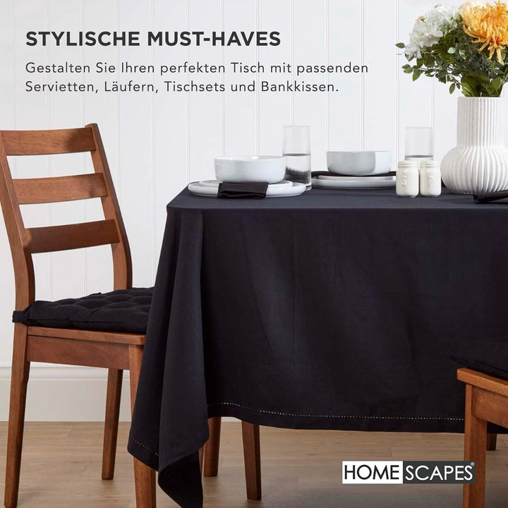 HOMESCAPES 4er Set Stuhlkissen 40 x 40 cm, schwarz, Sitzkissen mit Bändern und Knopfverschluss, einf