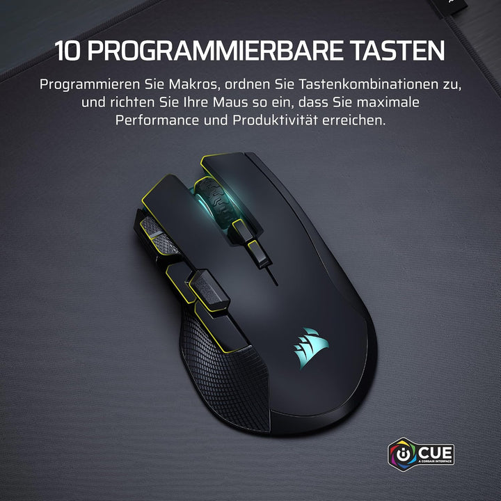 Corsair IRONCLAW Wireless SE Gaming-Maus – 26,000 DPI, Ergonomisches Design für Grössere Hände, 10 P
