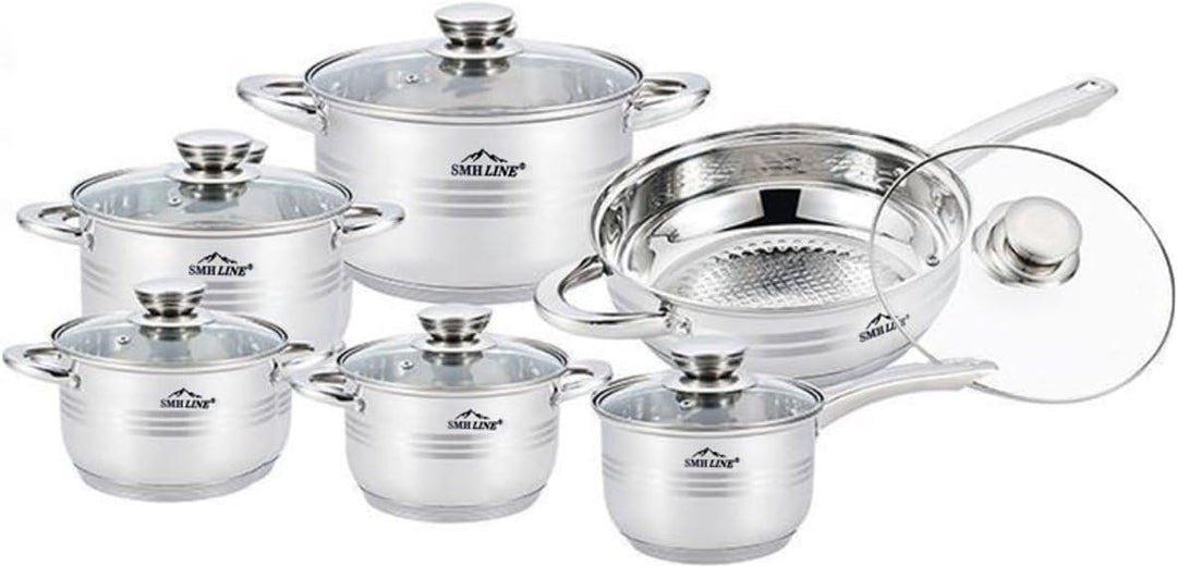 SMHLINE® 12-tlg Topfset Töpfe Set induktionsgeeignet Kochtopf Set Pfannen Edelstahl Kochgeschirr Pfa