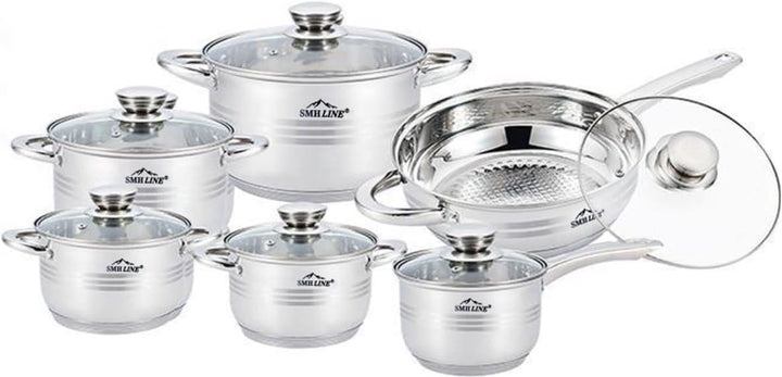 SMHLINE® 12-tlg Topfset Töpfe Set induktionsgeeignet Kochtopf Set Pfannen Edelstahl Kochgeschirr Pfa