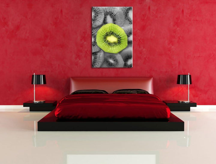 saftige Kiwi Scheiben schwarz/weiss Format: 100x70 auf Leinwand, XXL riesige Bilder fertig gerahmt m