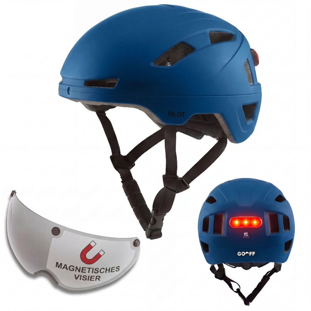 GOOFF Pilot S-Pedelec Helm - Schutz für schnelle E-Bike Fahrten – Fahrradhelm mit Visier und Licht –