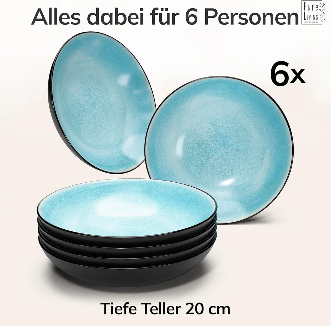 Steingut Suppenteller 6 Pers. Ibiza Hochwertiges Mediterranes TEST SEHR GUT Steingut Tiefe Teller Se