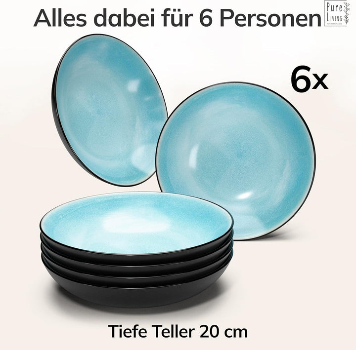 Steingut Suppenteller 6 Pers. Ibiza Hochwertiges Mediterranes TEST SEHR GUT Steingut Tiefe Teller Se