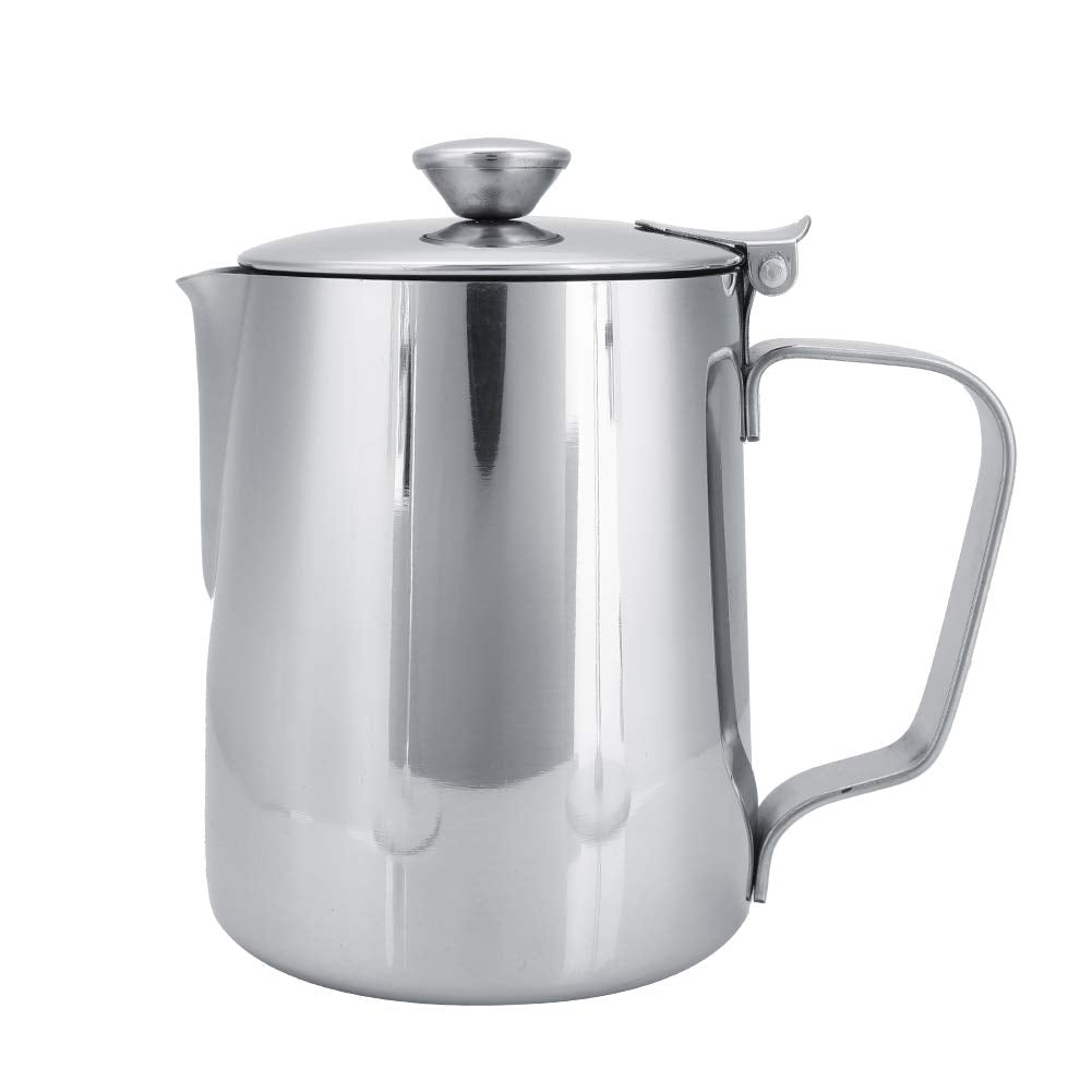 MAGT Milchkännchen mit Deckel, Edelstahl Milchkanne 350ml Kaffeekanne Edelstahl Milchschaumkännchen