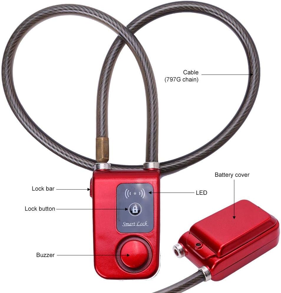 VGEBY Fahrradschloss mit Bluetooth App-Steuerung, 105 dB Alarm, Wasserdichtes Kettenschloss aus ABS-