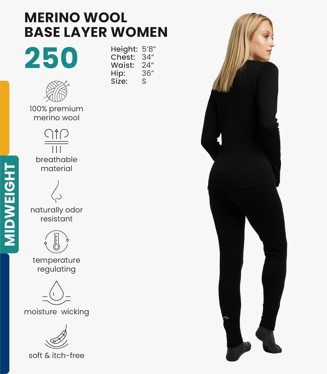 Merino.tech 100% Merino Unterwäsche Damen Set - Leicht, Mittelgewicht, Funktionsunterwäsche Merinowo