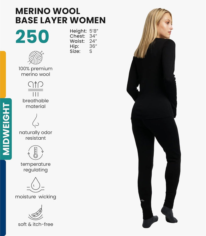 Merino.tech 100% Merino Unterwäsche Damen Set - Leicht, Mittelgewicht, Funktionsunterwäsche Merinowo