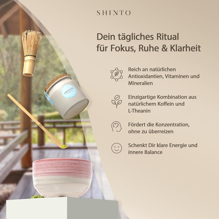 Matcha Tee Set Shinto® Platin - Ceremonial Bio Grüntee-Pulver - beschattet & handgepflückt aus Uji J