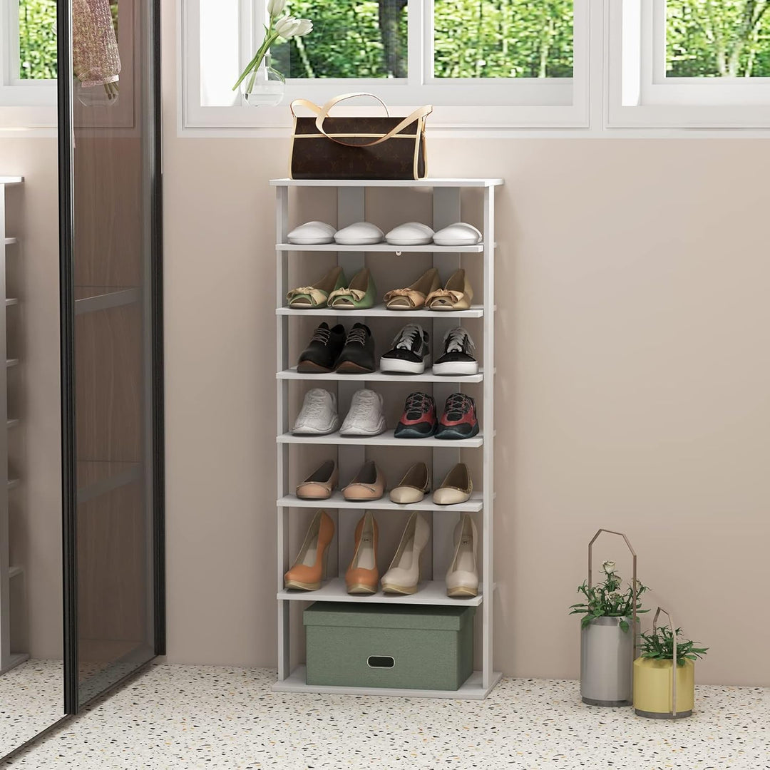 GIANTEX Schuhregal schmal und hoch, Schuhschrank Regal Holz 8 Ebenen, Schuhständer Schuhablage verti