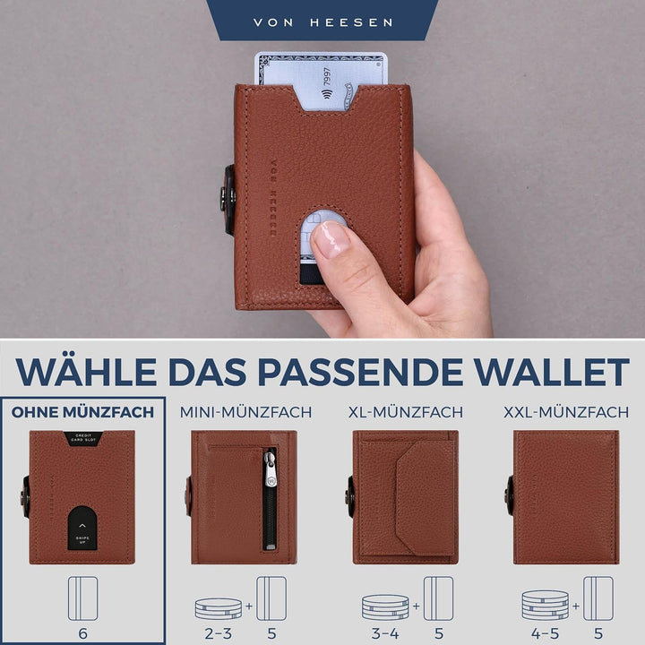 VON HEESEN Slim Wallet mit RFID Schutz - Geldbörse Herren klein - Mini Geldbeutel Damen Portmonee -