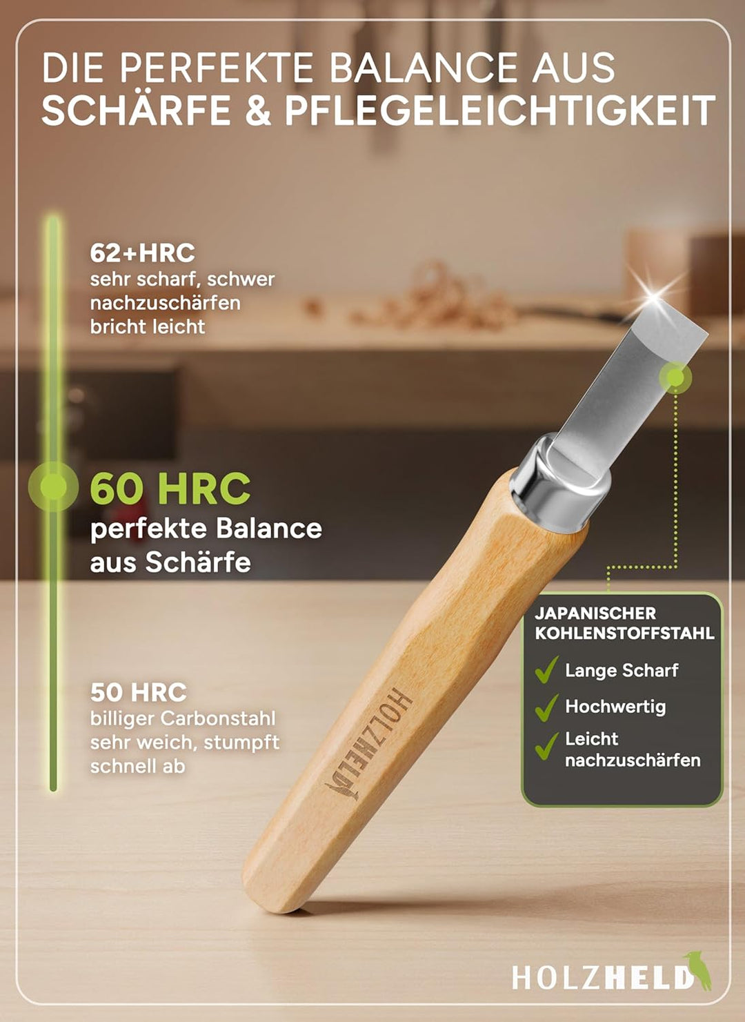 HOLZHELD Schnitzwerkzeug -Set (16-teilig) in hochwertig verarb. Ledertasche. Schnitzset mit hochwert