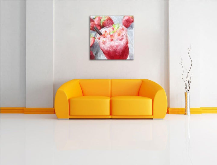 Pixxprint Erdbeercocktail als Leinwandbild Quadratisch/Grösse: 70x70 / Wandbild/Kunstdruck/fertig be