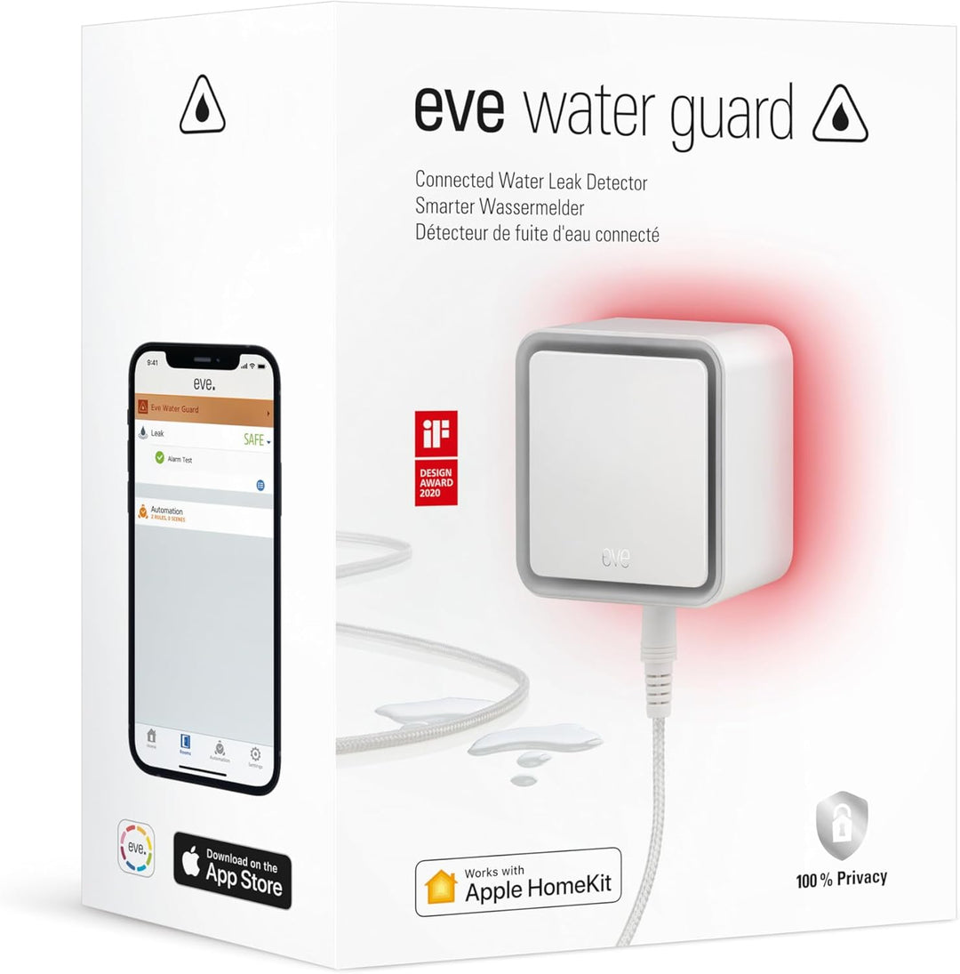 Eve Water Guard - Smarter Wassermelder, 2m Sensorkabel (verlängerbar), 100dB, Wasseralarm auf iPhone