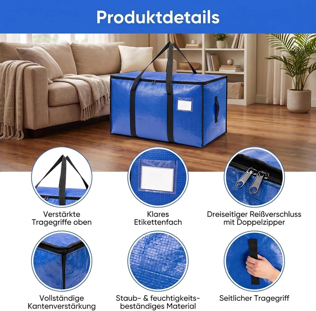 NEVERLAND Aufbewahrungstasche 4er 95L 69 x 36 x 38 cm blau Umzugskarton
