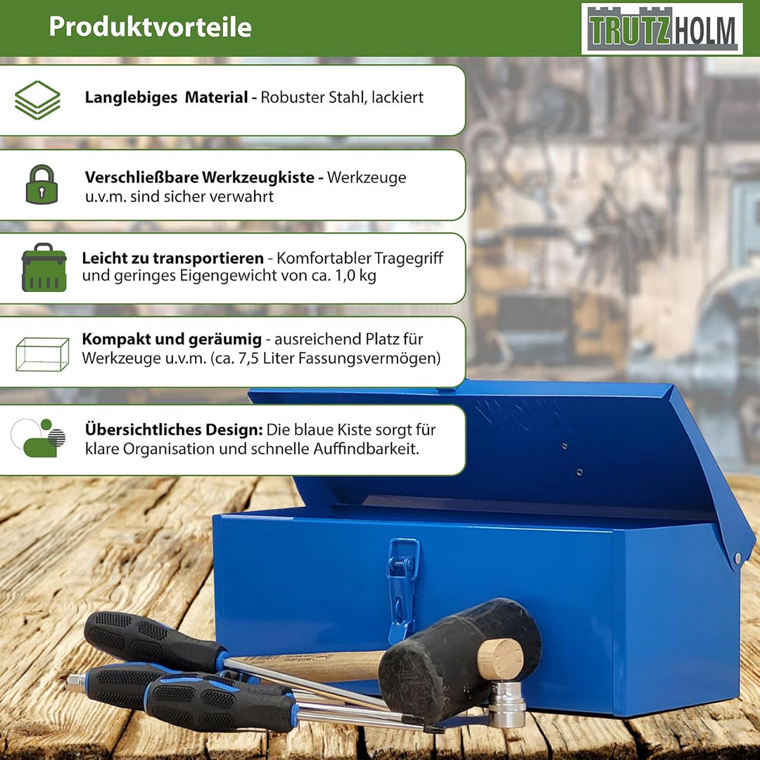 TRUTZHOLM Werkzeugkiste aus Stahl, klappbare Tragegriffe, universell einsetzbar (1 Fach Blau), 1 Fac