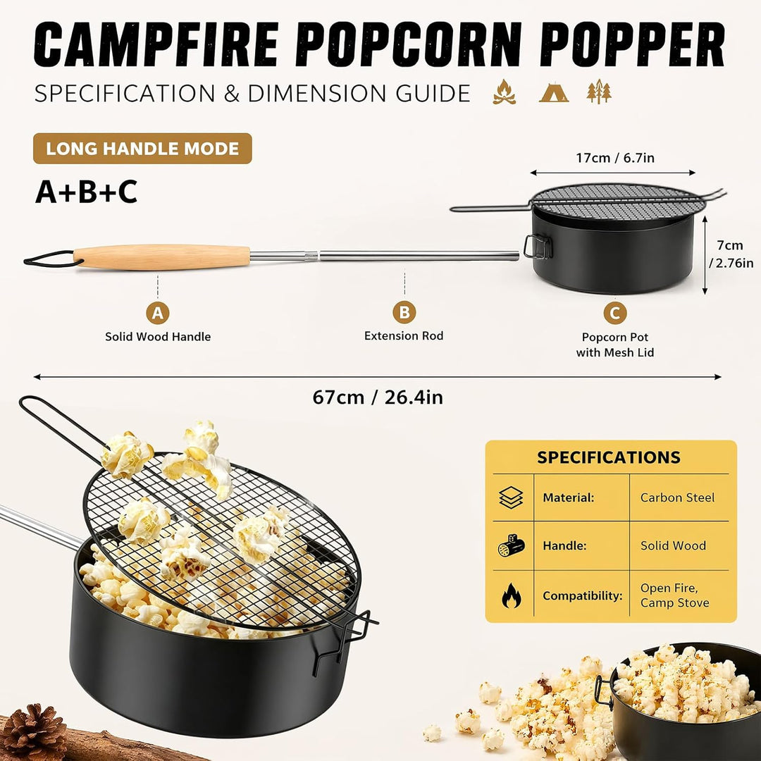 RANJIMA Popcornpfanne Lagerfeuer aus Karbonstahl, Outdoor Popcorn Pfanne mit hitzebeständigem Sicher